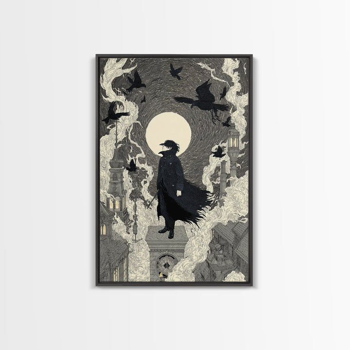 The Crow-Masked Assassin, Victorian Macabre Art, Vertical Wall Art, Macabre Wall Art, Canvas Print, Halloween Wall Art