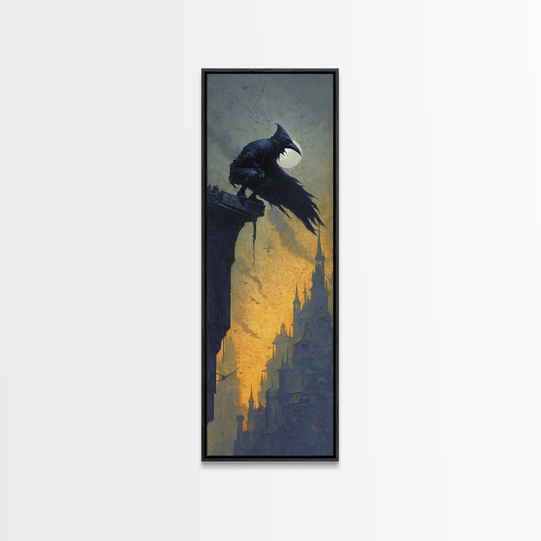 The Crow-Masked Assassin, Surreal Apocalyptic Art, Tall Narrow Wall Art, Dark Halloween Decor, Canvas Print, Halloween Wall Art
