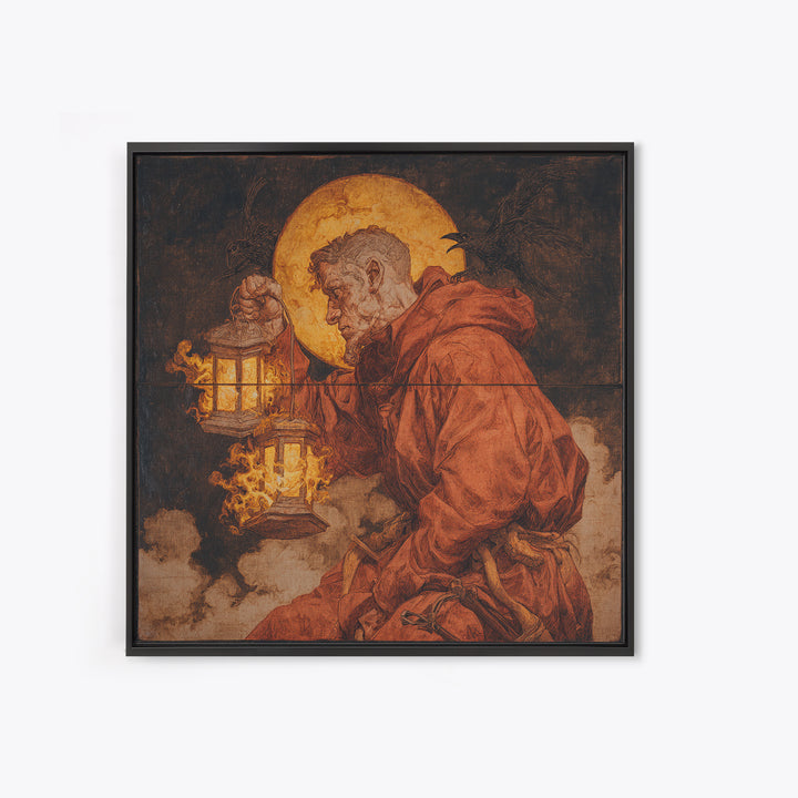 The Lantern Mage, Dark Renaissance Art, Square Wall Art, Gothic Horror Wall Art, Canvas Print, Halloween Wall Art