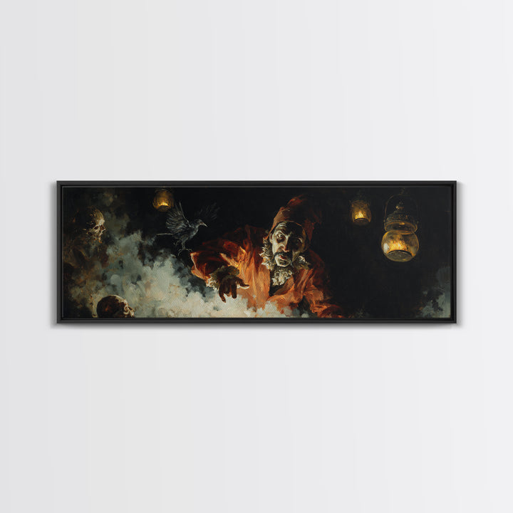 The Lantern Mage, Dark Romantic Horror Art, Extra Wide Wall Art, Gothic Horror Wall Art, Framed Canvas Print, Halloween Wall Art