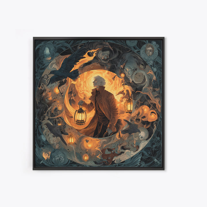 The Lantern Mage, Gothic Nightmare Art, Square Wall Art, Macabre Wall Art, Canvas Print, Halloween Wall Art, Gothic Home Decor