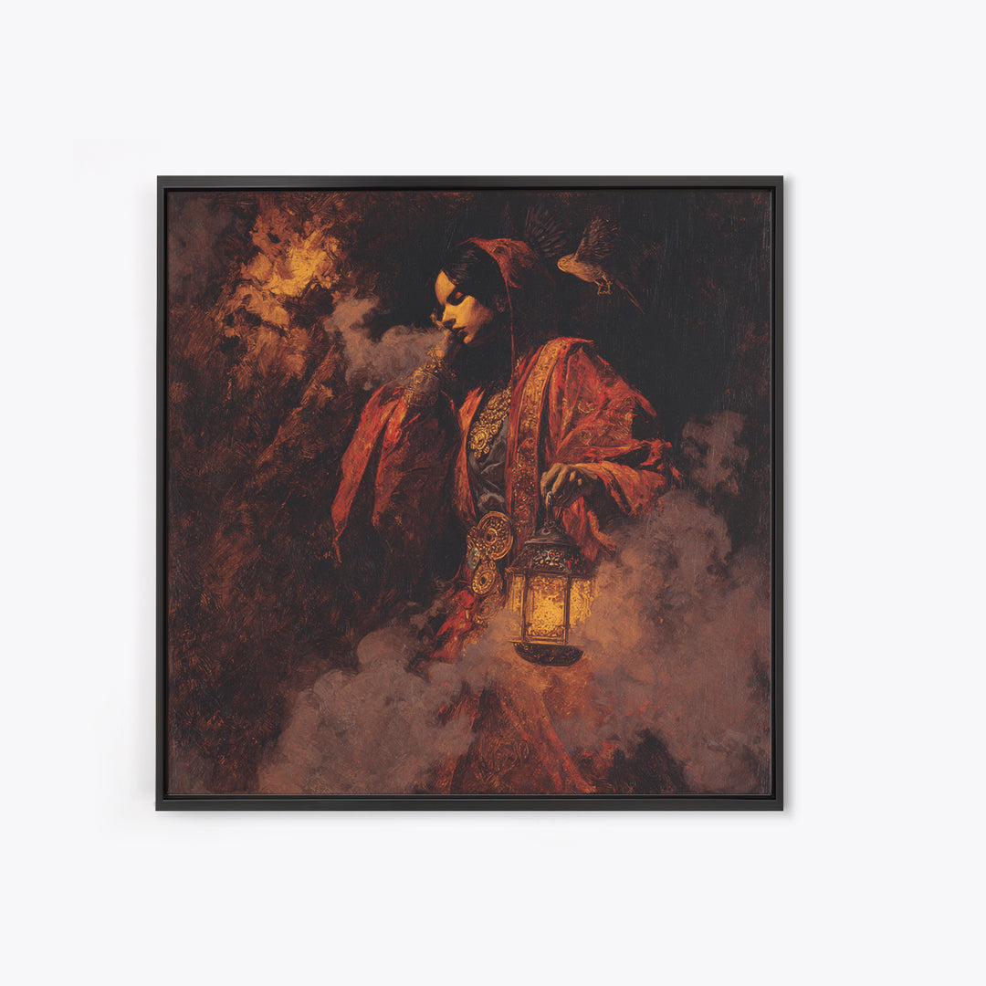 The Lantern Mage, Ornate Symbolist Art, Square Wall Art, Dark Halloween Decor, Canvas Print, Halloween Wall Art, Dark Fantasy Art