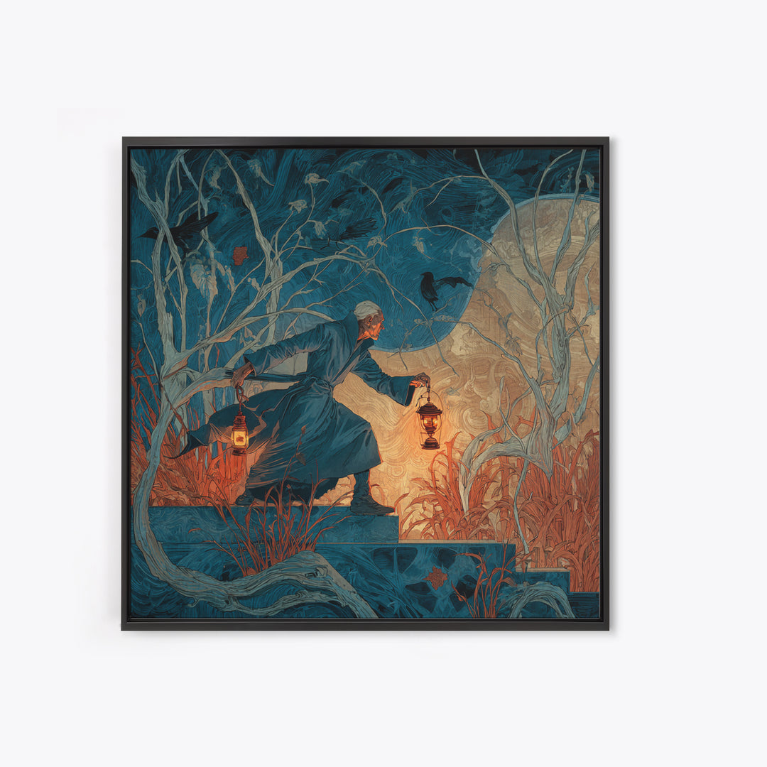 The Lantern Mage, Expressionist Gothic Art, Square Wall Art, Dark Halloween Decor, Canvas Print, Halloween Wall Art, Horror Wall Art