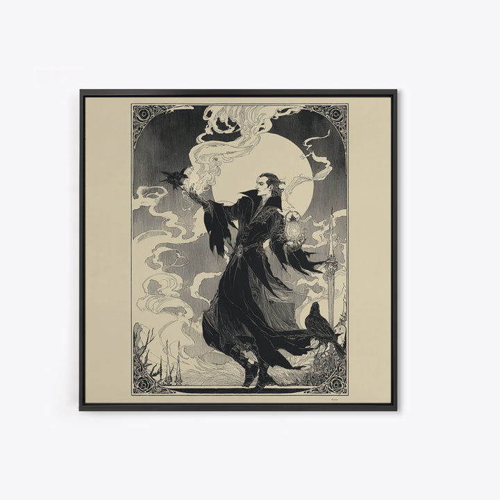 The Lantern Mage, Decadent Line Art, Square Wall Art, Macabre Wall Art, Canvas Print, Halloween Wall Art, Dark Fantasy Art