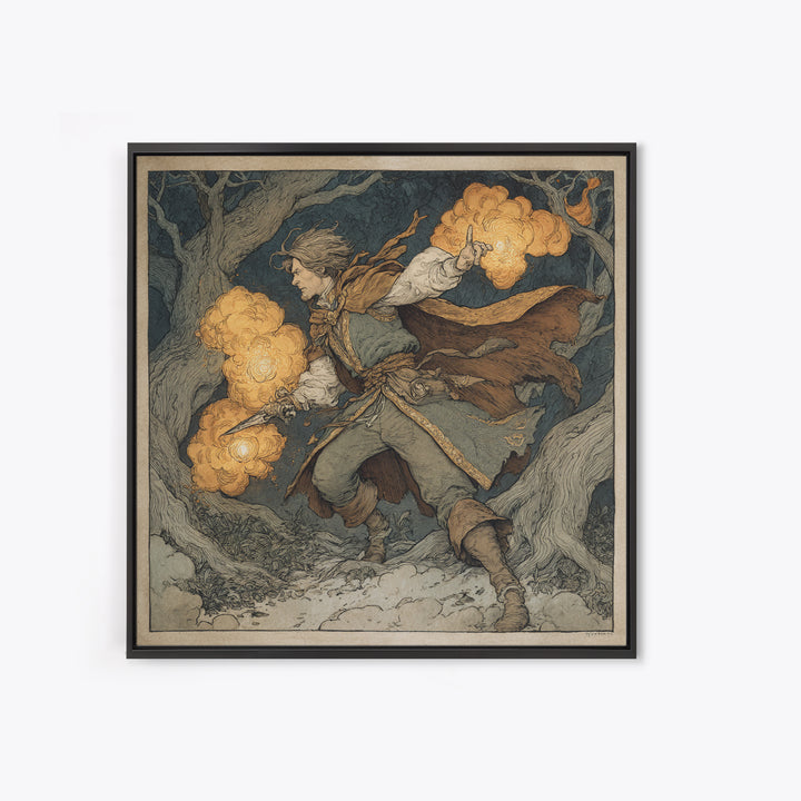 The Lantern Mage, Gothic Storybook Art, Square Wall Art, Gothic Horror Wall Art, Framed Canvas Print, Halloween Wall Art