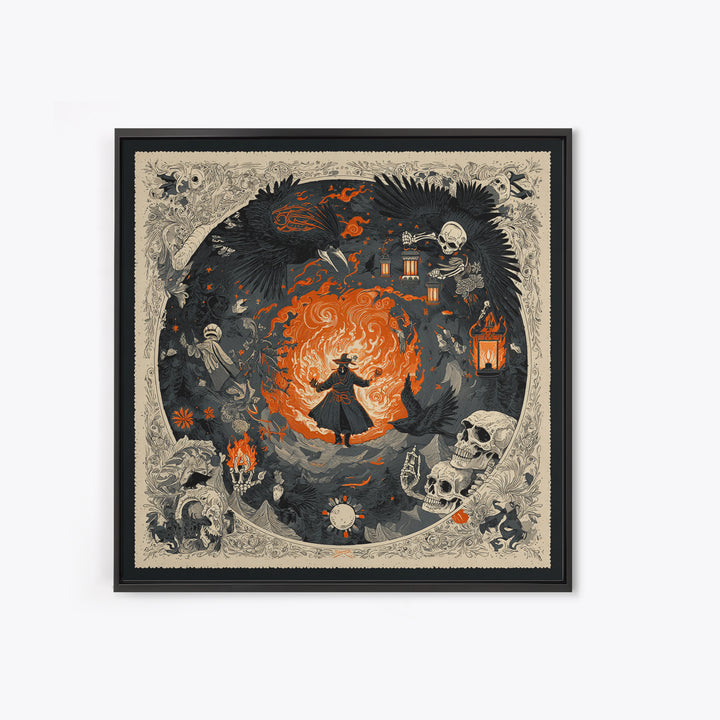 The Lantern Mage, Macabre Folk Print Art, Square Wall Art, Dark Fantasy Wall Art, Framed Canvas Print, Halloween Wall Art