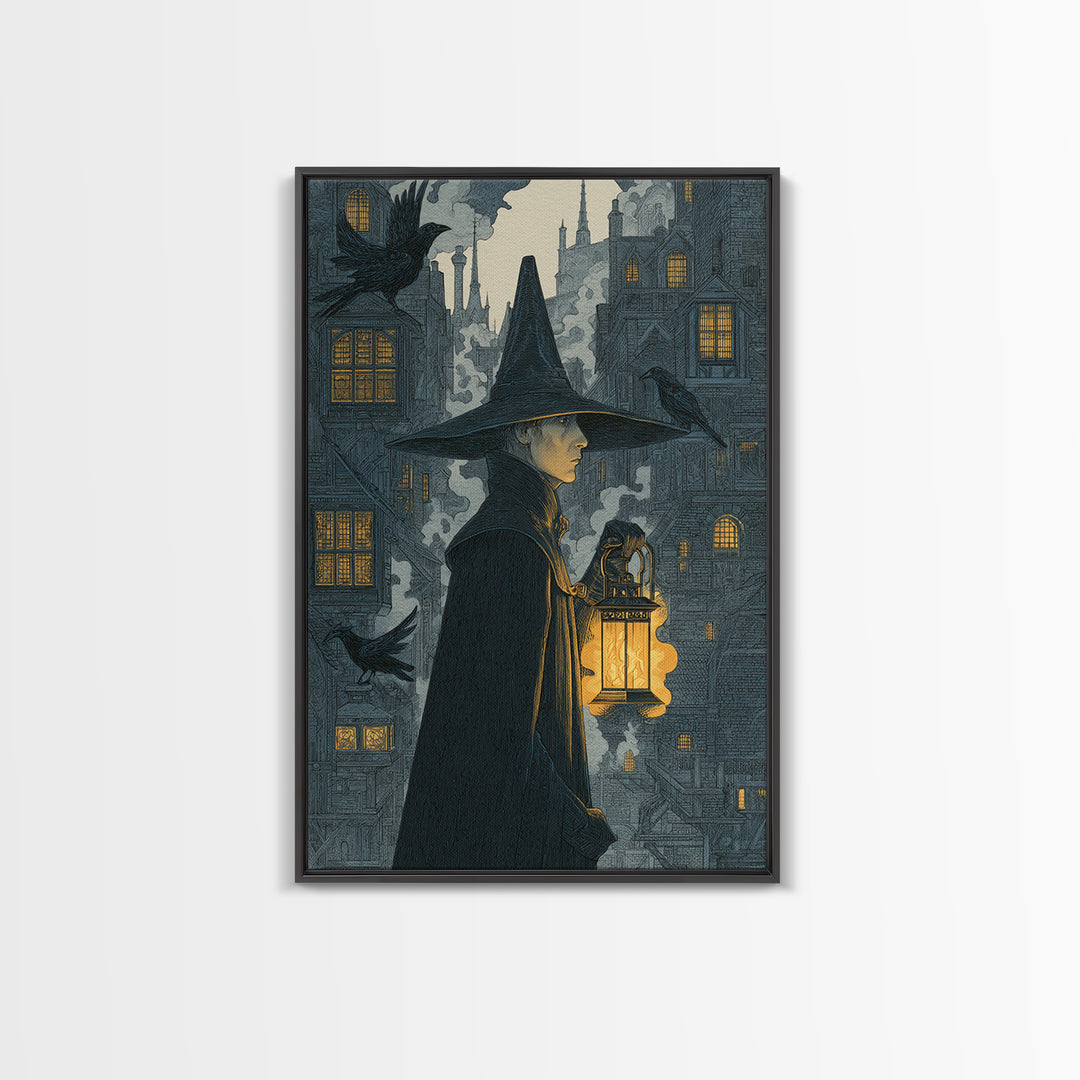 The Lantern Mage, Victorian Macabre Art, Vertical Wall Art, Dark Fantasy Wall Art, Framed Canvas Print, Halloween Wall Art