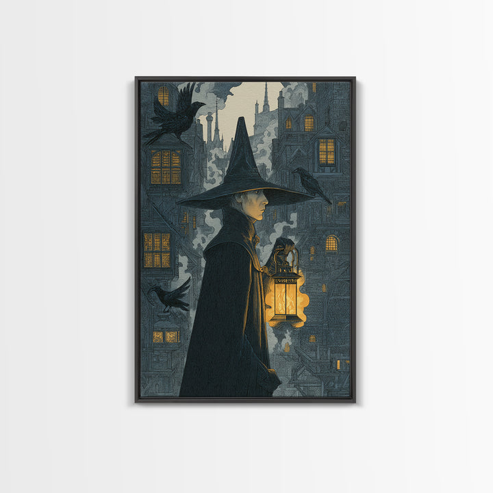 The Lantern Mage, Victorian Macabre Art, Vertical Wall Art, Dark Fantasy Wall Art, Framed Canvas Print, Halloween Wall Art