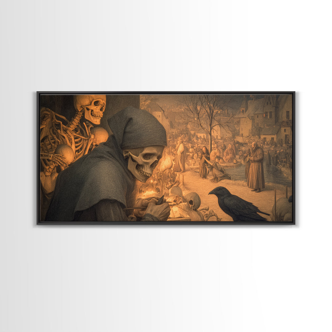 The Bone Sculptor, Northern Renaissance Horror, Wide Panoramic Art, Macabre Wall Art, Canvas Print, Halloween Wall Art