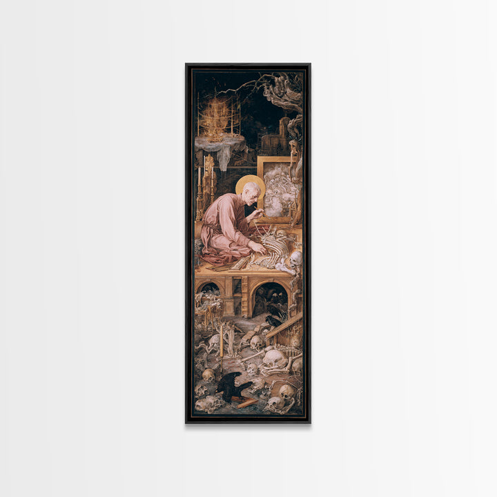 The Bone Sculptor, Dark Renaissance Art, Tall Narrow Wall Art, Dark Halloween Decor, Framed Canvas Print, Halloween Wall Art
