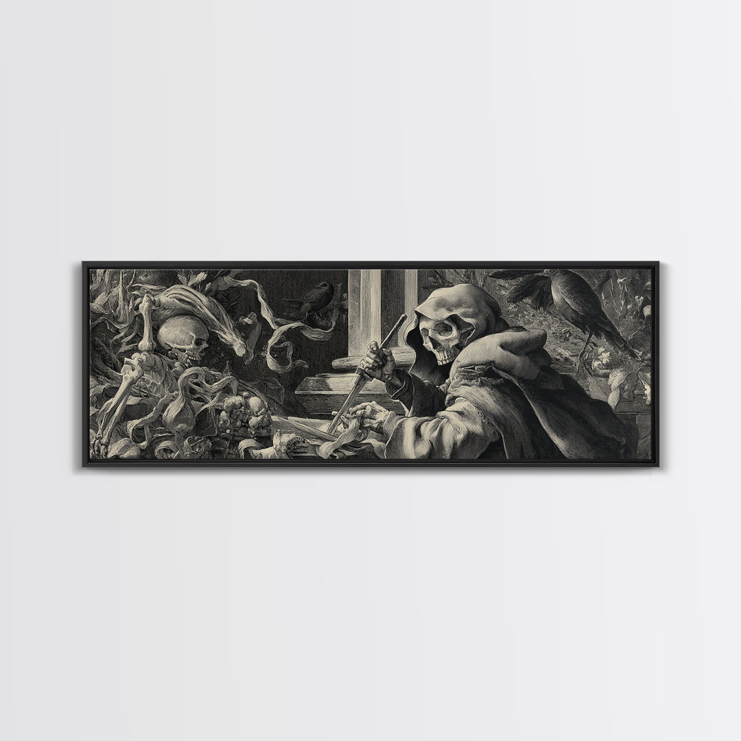 The Bone Sculptor, Danse Macabre Art, Extra Wide Wall Art, Gothic Horror Wall Art, Framed Canvas Print