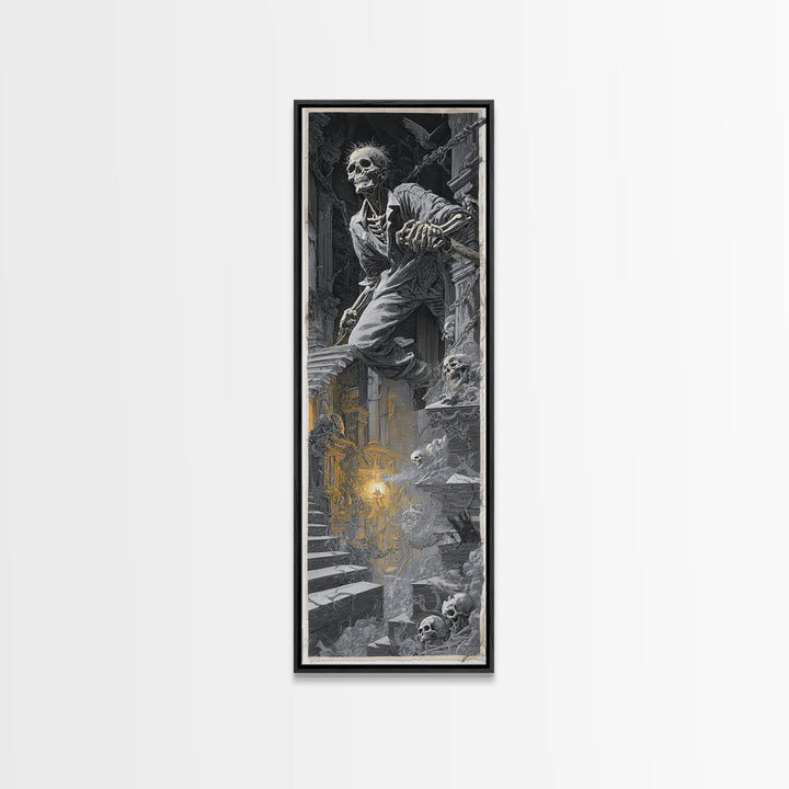 The Bone Sculptor, Architectural Etching Art, Tall Narrow Wall Art, Dark Fantasy Wall Art, Canvas Print, Halloween Wall Art