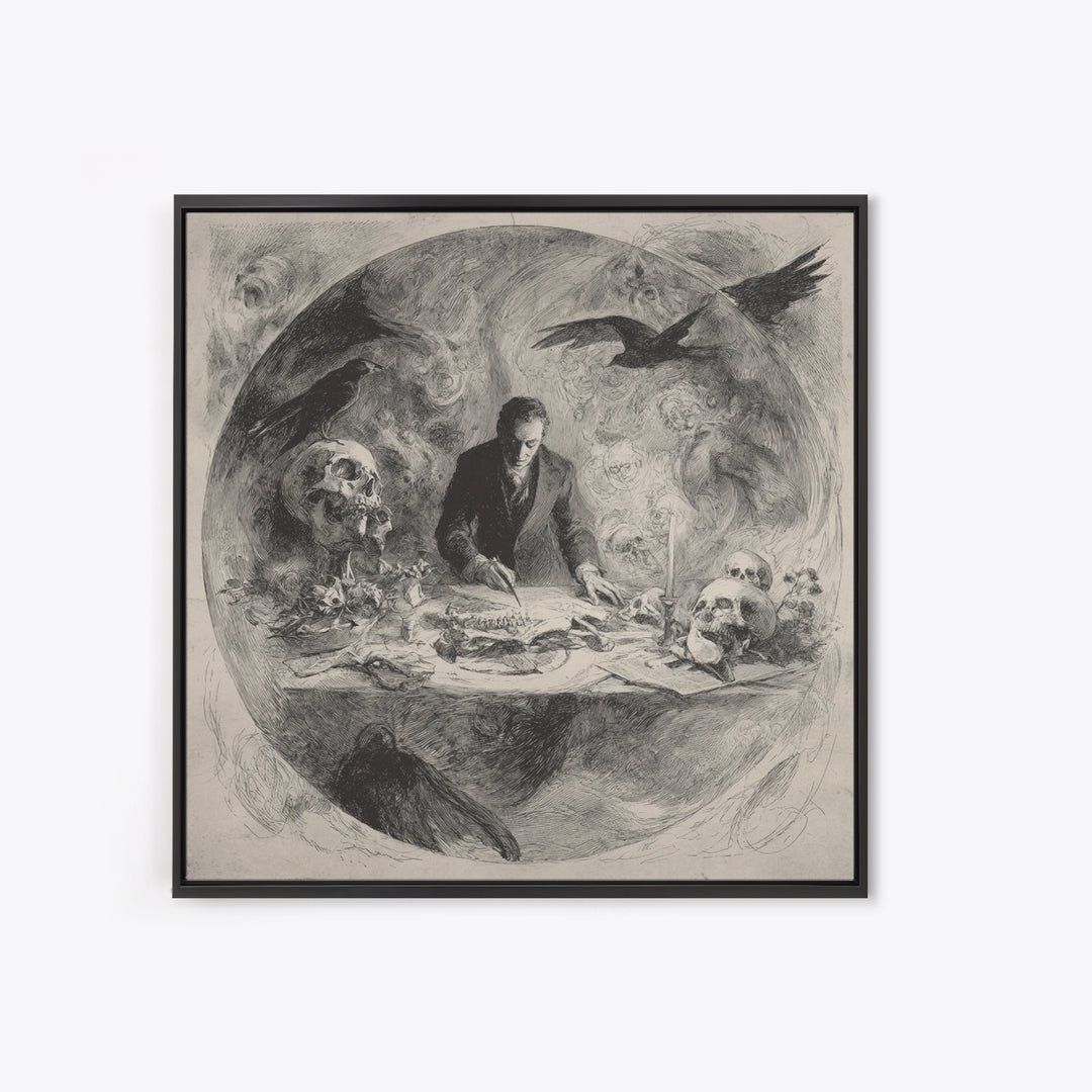 The Bone Sculptor, Symbolist Dream Art, Square Wall Art, Macabre Wall Art, Framed Canvas Print, Halloween Wall Art, Spooky Wall Decor
