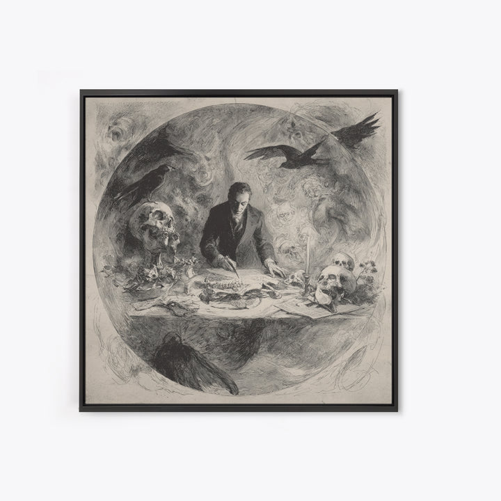 The Bone Sculptor, Symbolist Dream Art, Square Wall Art, Macabre Wall Art, Framed Canvas Print, Halloween Wall Art, Spooky Wall Decor