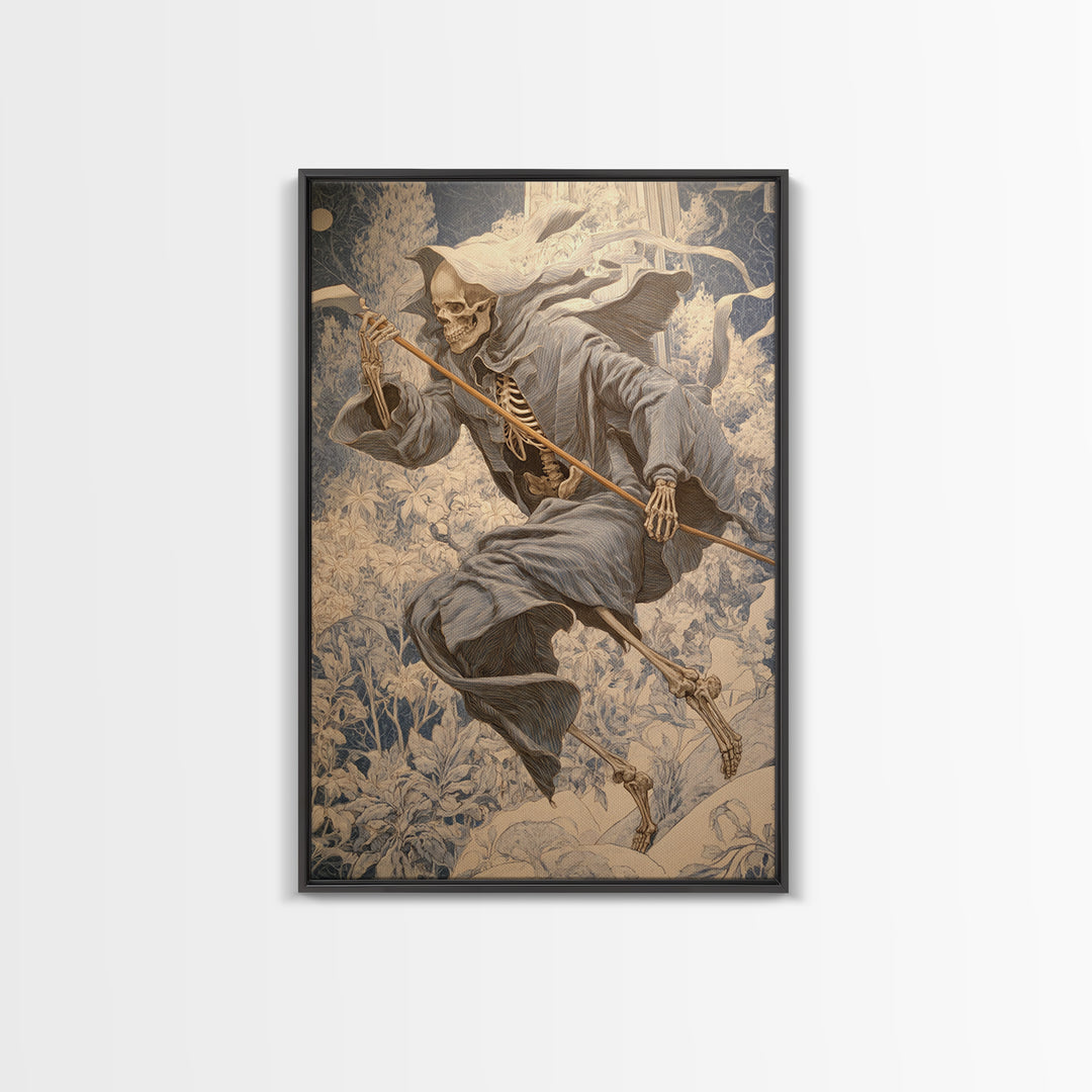 The Bone Sculptor, Symbolist Death Art, Vertical Wall Art, Macabre Wall Art, Canvas Print, Halloween Wall Art, Seasonal Home Decor