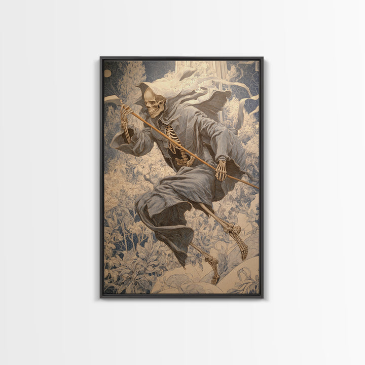 The Bone Sculptor, Symbolist Death Art, Vertical Wall Art, Macabre Wall Art, Canvas Print, Halloween Wall Art, Seasonal Home Decor