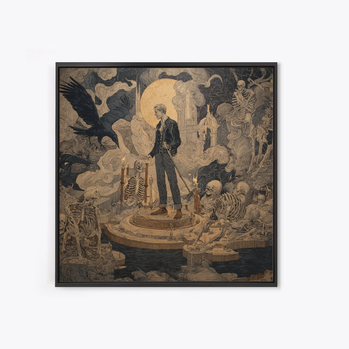 The Bone Sculptor, Symbolist Etching Art, Square Wall Art, Dark Fantasy Wall Art, Canvas Print, Halloween Wall Art, Gothic Home Decor