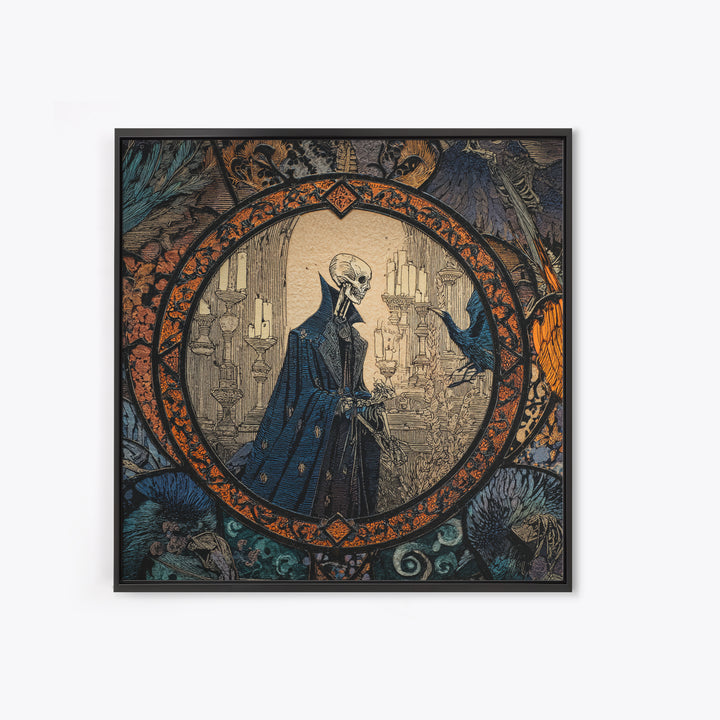 The Bone Sculptor, Stained Glass Gothic Art, Square Wall Art, Dark Halloween Decor, Canvas Print, Halloween Wall Art