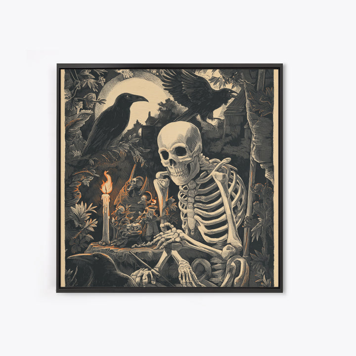 The Bone Sculptor, Macabre Folk Print Art, Square Wall Art, Macabre Wall Art, Framed Canvas Print, Halloween Wall Art