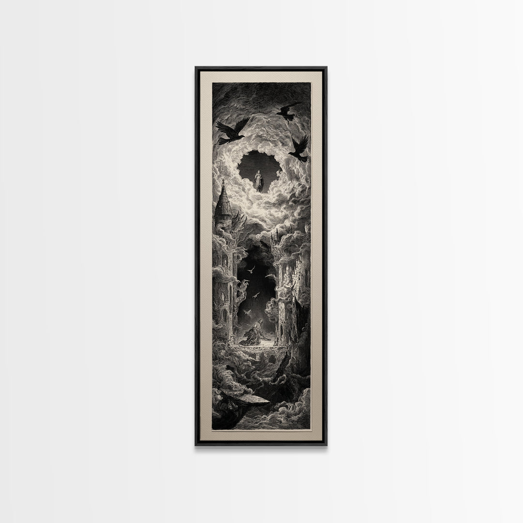 The Dream Eater, Gothic Engraving Art, Tall Narrow Wall Art, Dark Halloween Decor, Framed Canvas Print, Halloween Wall Art
