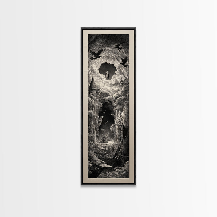 The Dream Eater, Gothic Engraving Art, Tall Narrow Wall Art, Dark Halloween Decor, Framed Canvas Print, Halloween Wall Art