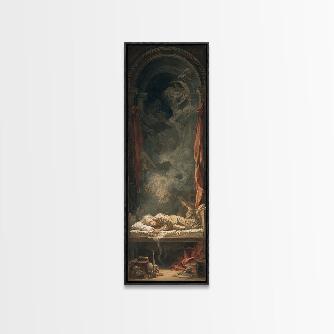 The Dream Eater, Gothic Nightmare Art, Tall Narrow Wall Art, Macabre Wall Art, Framed Canvas Print, Halloween Wall Art