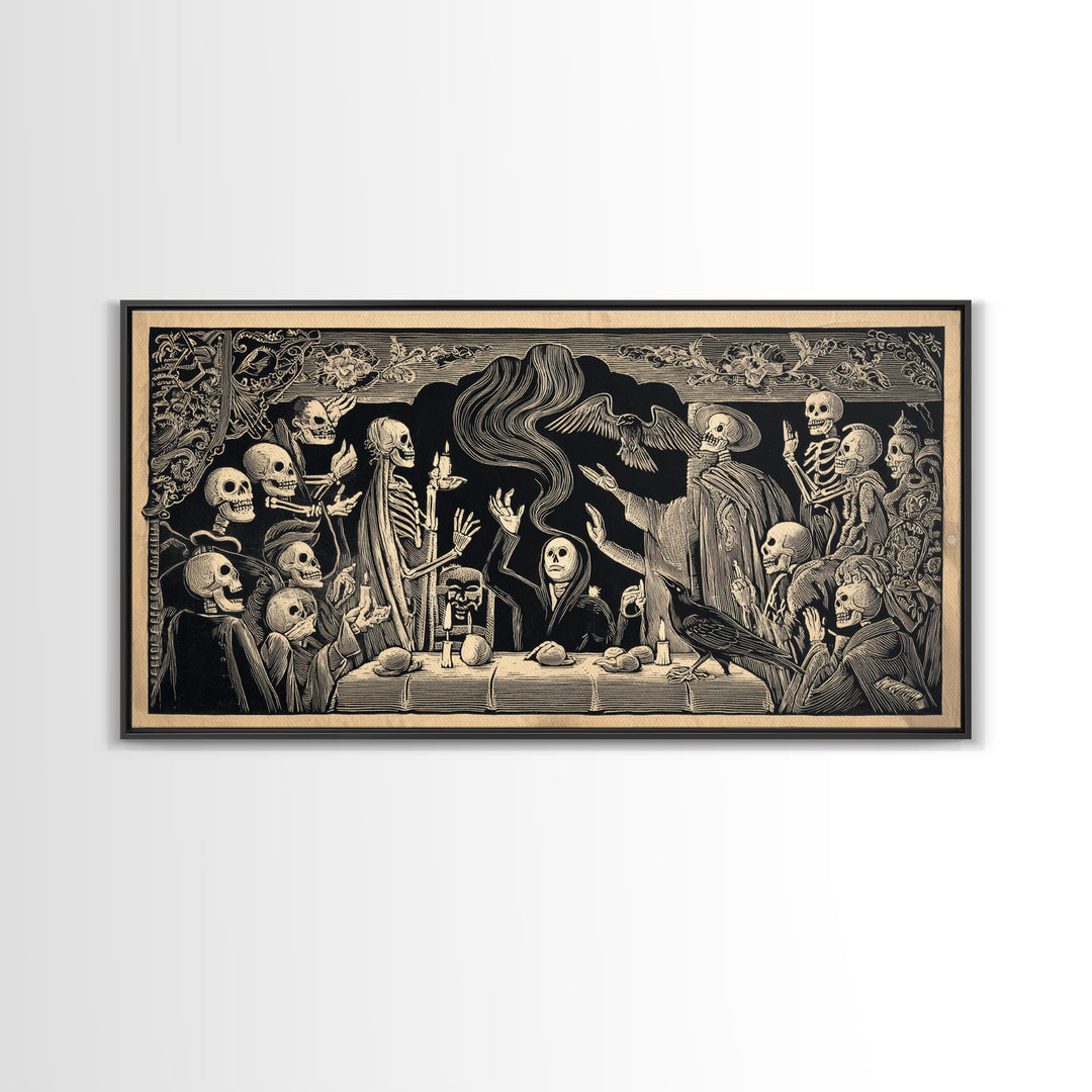 The Dream Eater, Macabre Folk Print Art, Wide Panoramic Art, Gothic Horror Wall Art, Framed Canvas Print, Halloween Wall Art