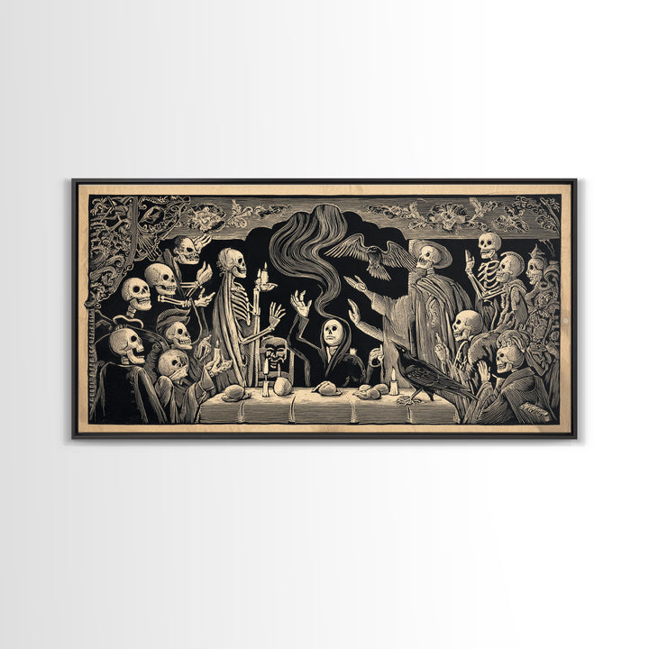 The Dream Eater, Macabre Folk Print Art, Wide Panoramic Art, Gothic Horror Wall Art, Framed Canvas Print, Halloween Wall Art