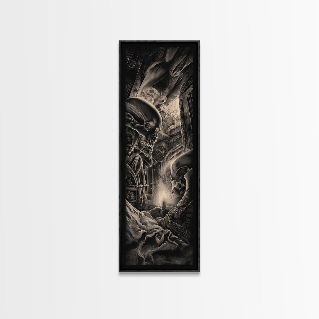 The Dream Eater, Biomechanical Horror Art, Tall Narrow Wall Art, Dark Halloween Decor, Framed Canvas Print, Halloween Wall Art
