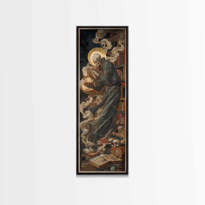 The Crypt Librarian, Dark Renaissance Art, Tall Narrow Wall Art, Dark Halloween Decor, Canvas Print, Halloween Wall Art