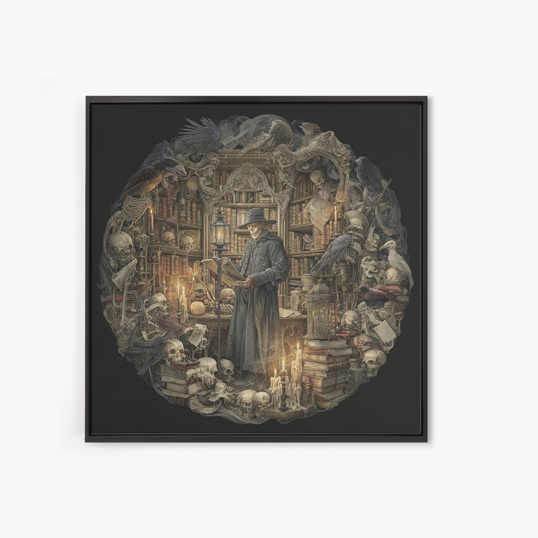 The Crypt Librarian, Danse Macabre Art, Square Wall Art, Dark Fantasy Wall Art, Canvas Print, Halloween Wall Art