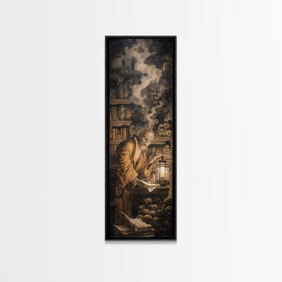 The Crypt Librarian, Baroque Witchcraft Art, Tall Narrow Wall Art, Macabre Wall Art, Canvas Print, Halloween Wall Art
