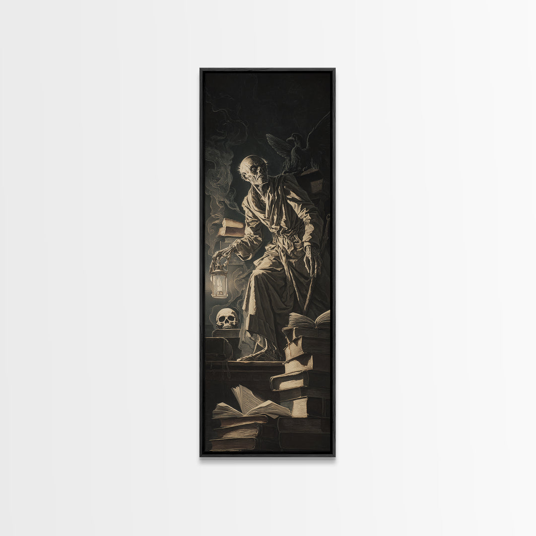 The Crypt Librarian, Gothic Nightmare Art, Tall Narrow Wall Art, Dark Fantasy Wall Art, Canvas Print, Halloween Wall Art