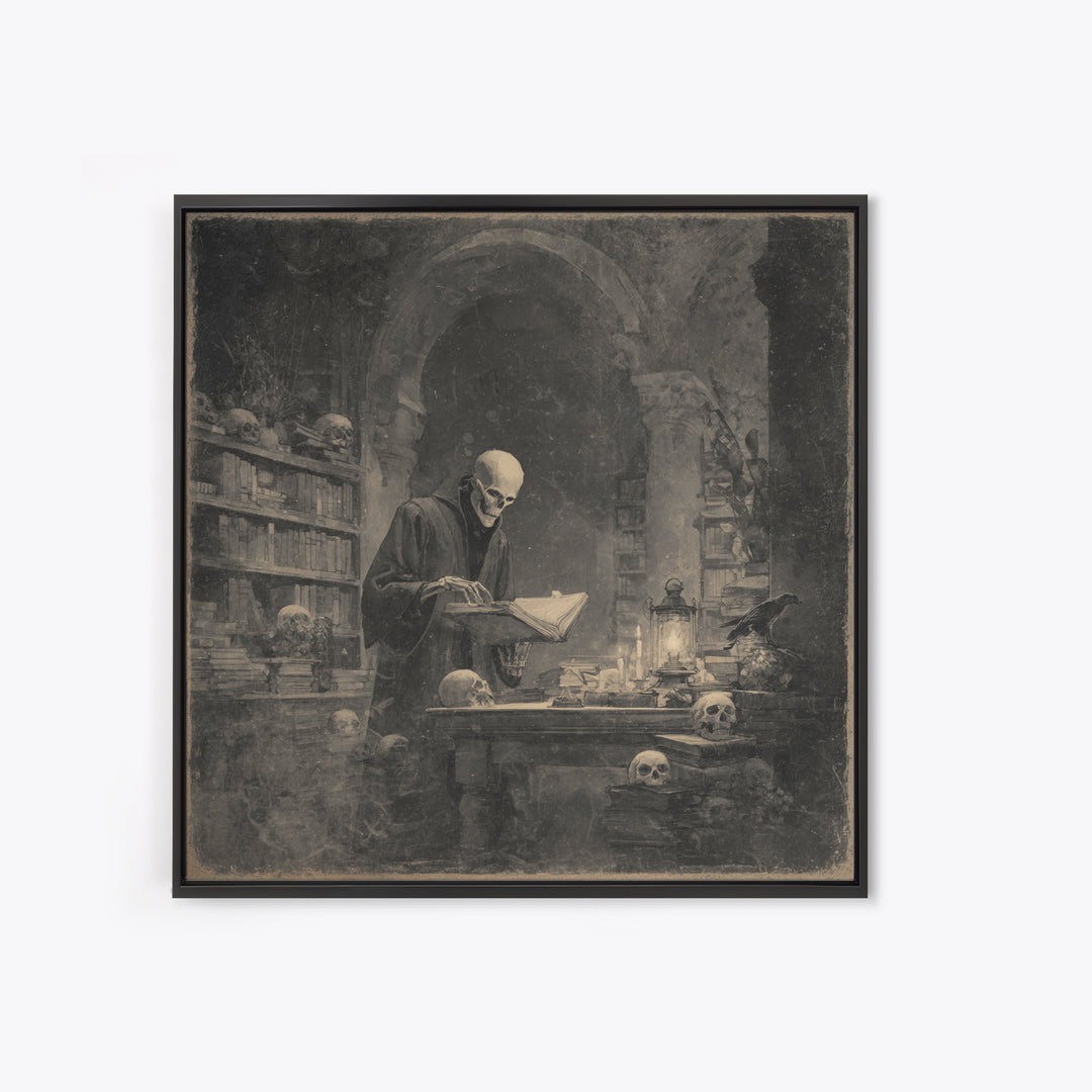 The Crypt Librarian, Symbolist Dream Art, Square Wall Art, Dark Fantasy Wall Art, Canvas Print, Halloween Wall Art, Gothic Home Decor