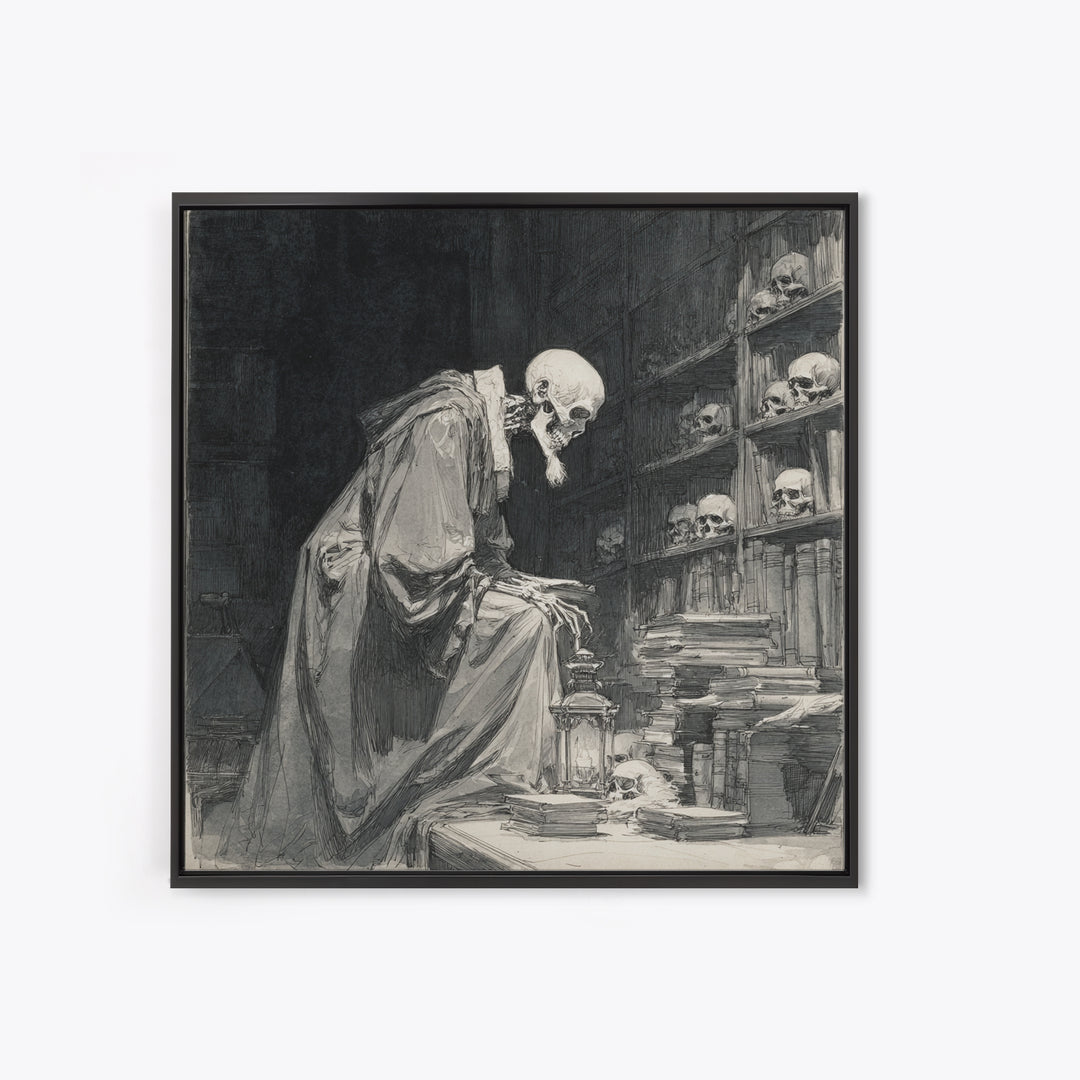 The Crypt Librarian, Decadent Gothic Art, Square Wall Art, Dark Fantasy Wall Art, Canvas Print, Halloween Wall Art, Halloween Decor
