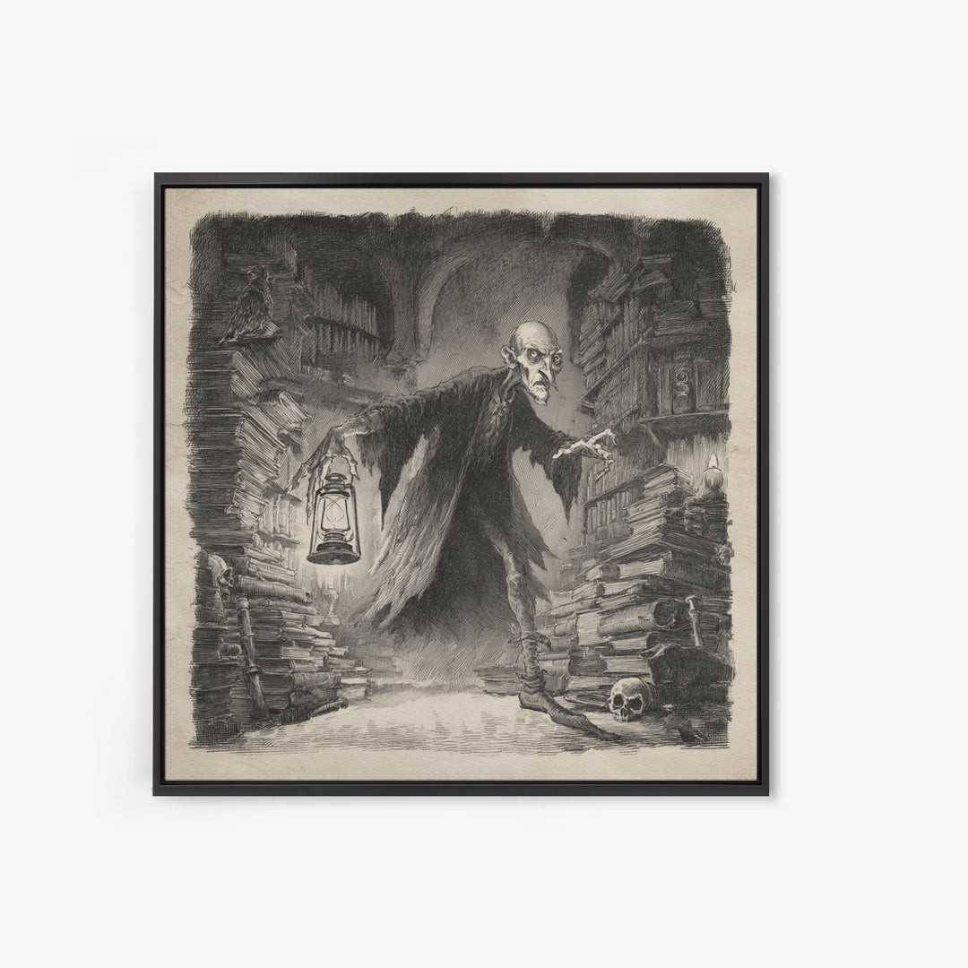 The Crypt Librarian, Expressionist Nightmare Art, Square Wall Art, Macabre Wall Art, Canvas Print, Halloween Wall Art, Dark Fantasy Art