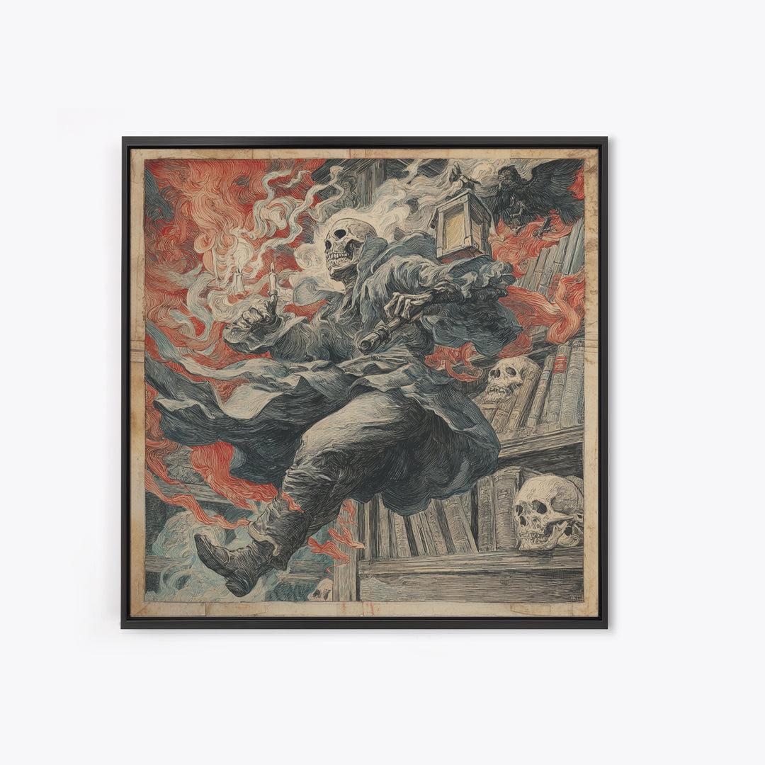 The Crypt Librarian, Grotesque Carnival Art, Square Wall Art, Dark Halloween Decor, Canvas Print, Halloween Wall Art, Statement Wall Art