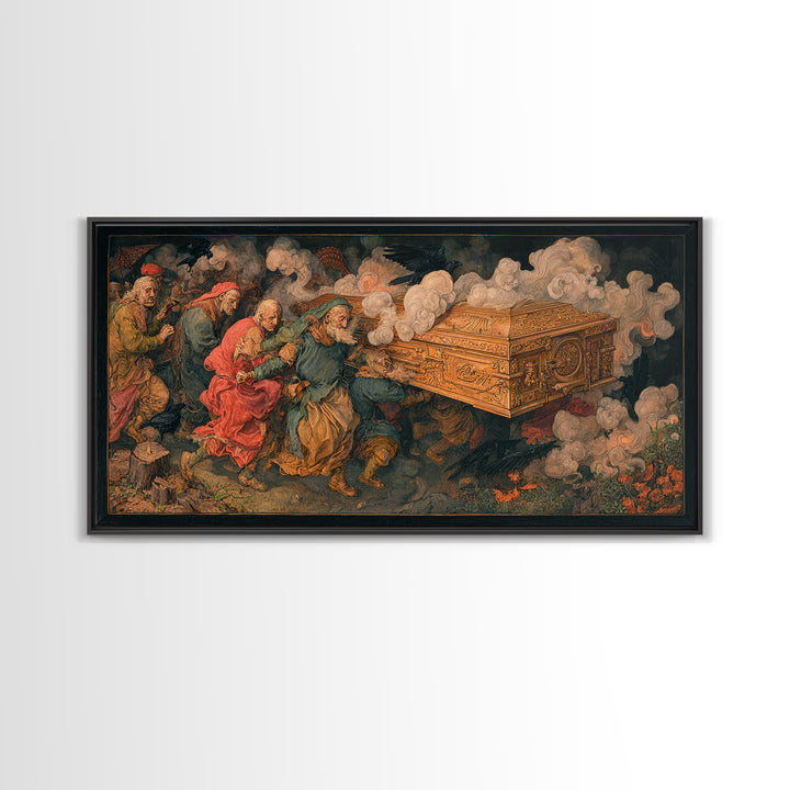 The Royal Coffin Maker, Northern Renaissance Horror, Wide Panoramic Art, Gothic Horror Wall Art, Framed Canvas Print