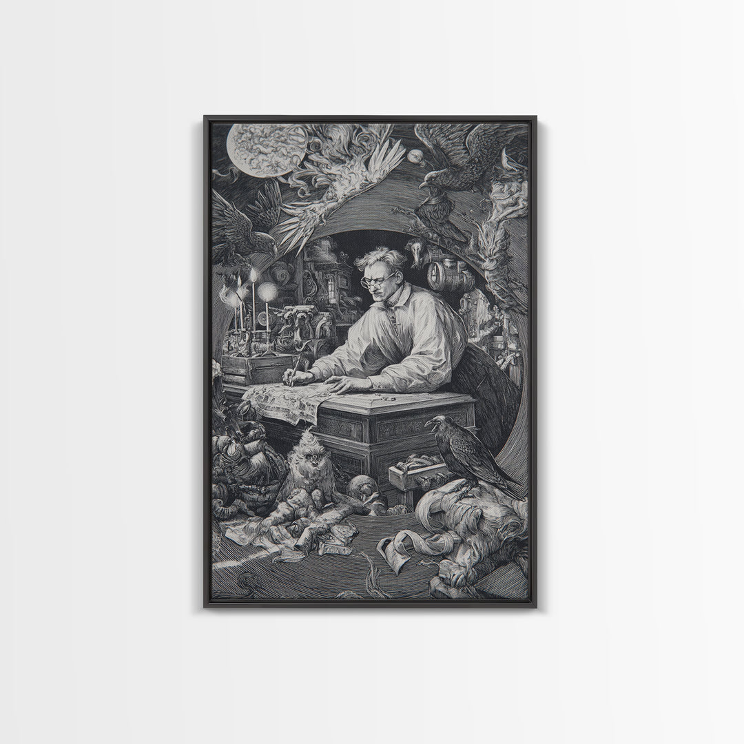 The Royal Coffin Maker, Renaissance Engraving Art, Vertical Wall Art, Dark Fantasy Wall Art, Framed Canvas Print, Halloween Wall Art