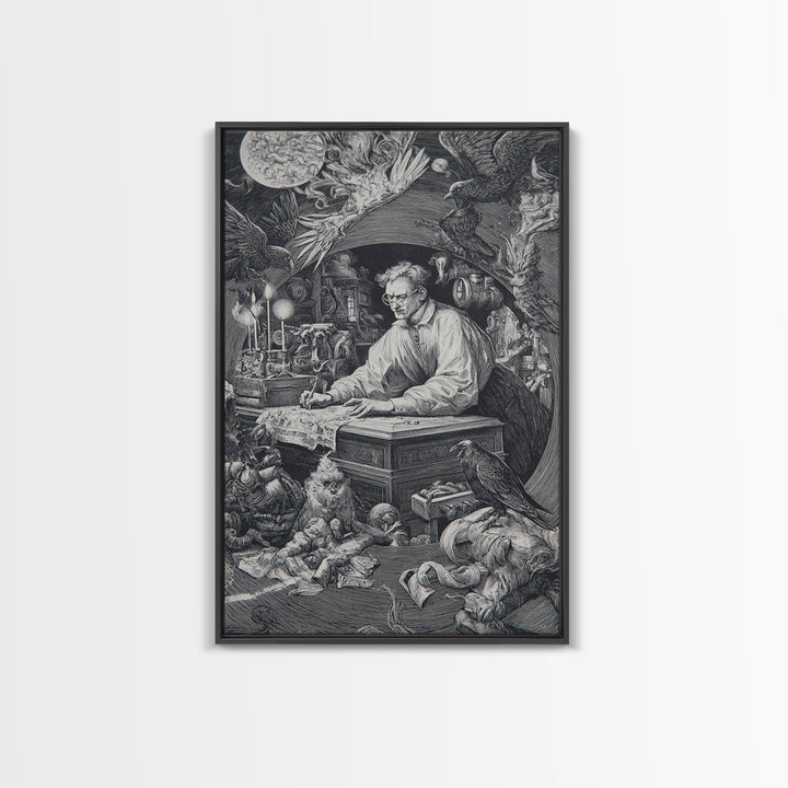 The Royal Coffin Maker, Renaissance Engraving Art, Vertical Wall Art, Dark Fantasy Wall Art, Framed Canvas Print, Halloween Wall Art