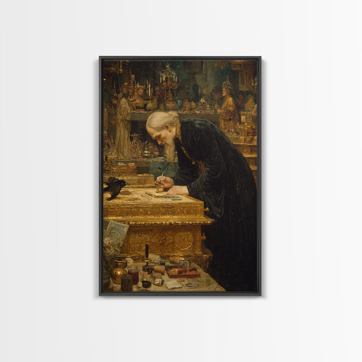 The Royal Coffin Maker, Ornate Symbolist Art, Vertical Wall Art, Dark Fantasy Wall Art, Framed Canvas Print, Halloween Wall Art