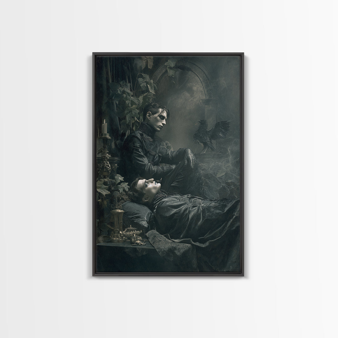 The Royal Coffin Maker, Dark Symbolist Art, Vertical Wall Art, Macabre Wall Art, Framed Canvas Print, Halloween Wall Art