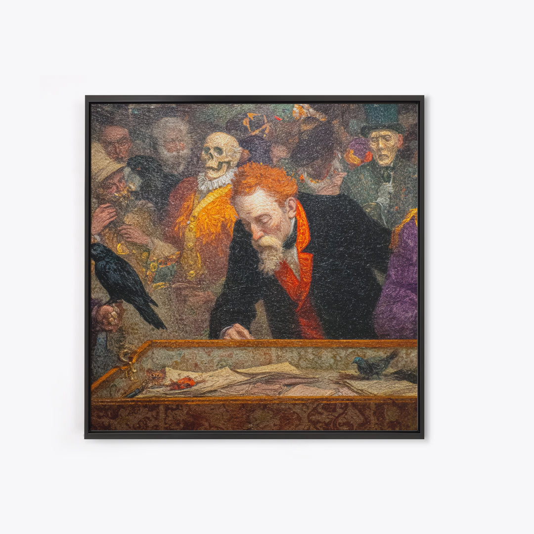 The Royal Coffin Maker, Grotesque Carnival Art, Square Wall Art, Dark Halloween Decor, Framed Canvas Print, Halloween Wall Art
