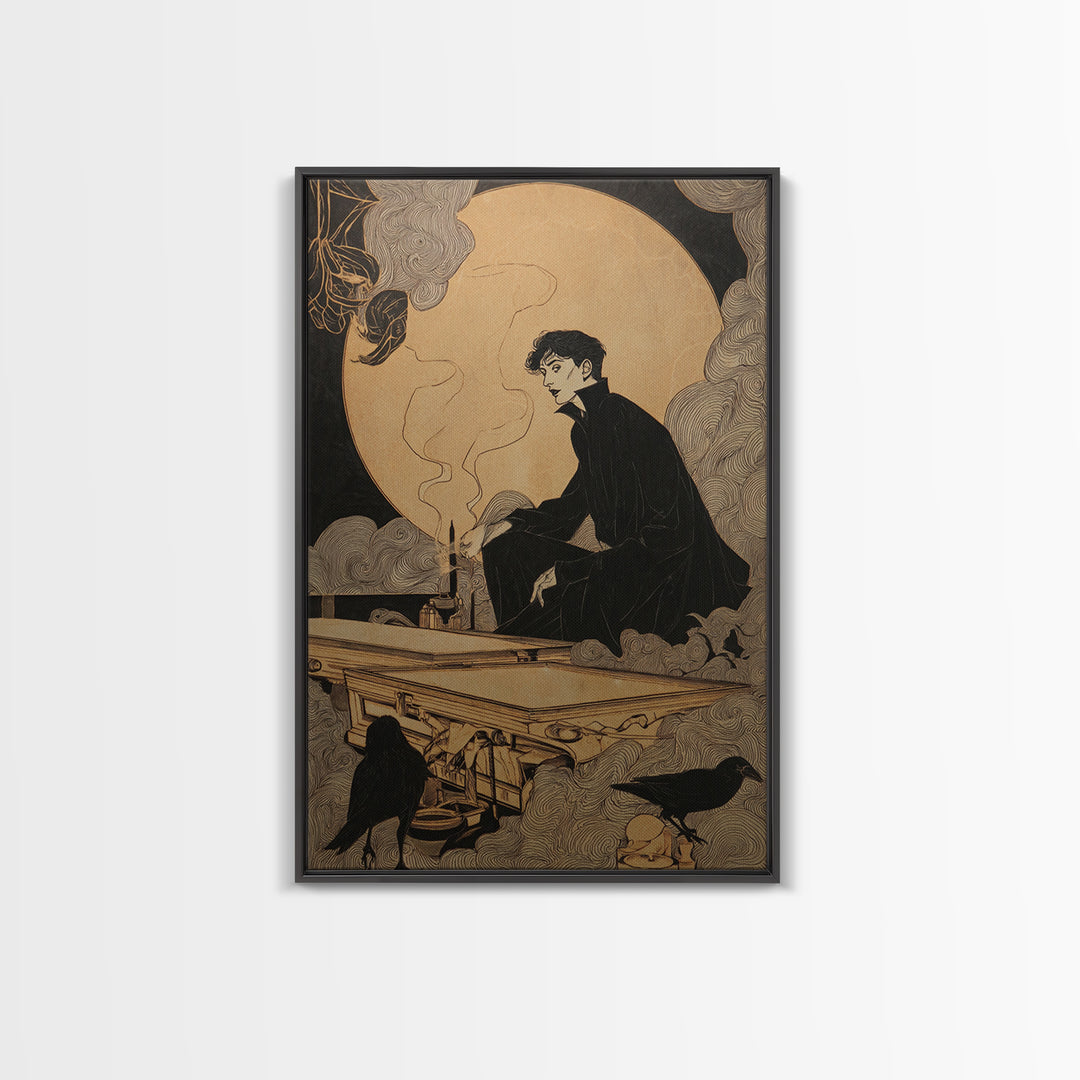 The Royal Coffin Maker, Decadent Line Art, Vertical Wall Art, Dark Halloween Decor, Canvas Print, Halloween Wall Art