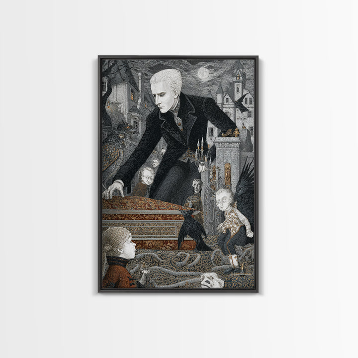 The Royal Coffin Maker, Victorian Macabre Art, Vertical Wall Art, Dark Halloween Decor, Framed Canvas Print, Halloween Wall Art