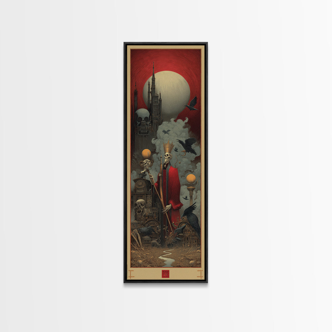 The Royal Coffin Maker, Surreal Apocalyptic Art, Tall Narrow Wall Art, Dark Fantasy Wall Art, Framed Canvas Print