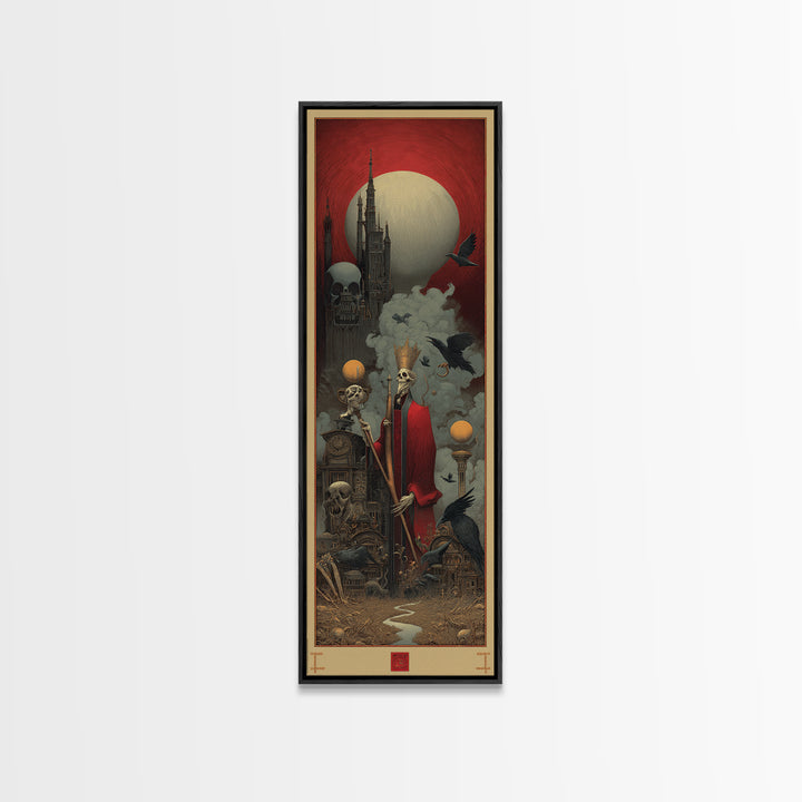 The Royal Coffin Maker, Surreal Apocalyptic Art, Tall Narrow Wall Art, Dark Fantasy Wall Art, Framed Canvas Print