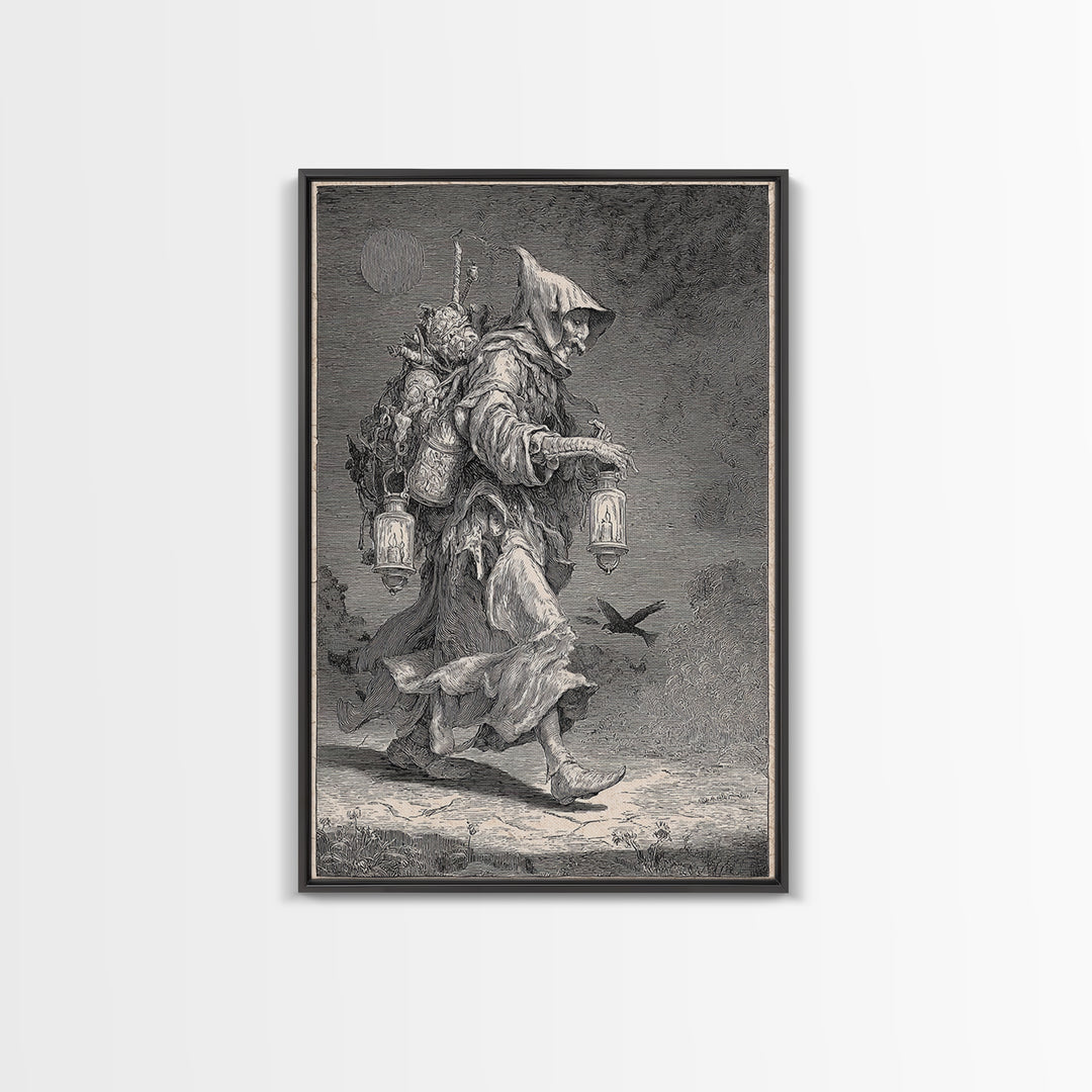 The Soul Collector, Renaissance Engraving Art, Vertical Wall Art, Macabre Wall Art, Framed Canvas Print, Halloween Wall Art