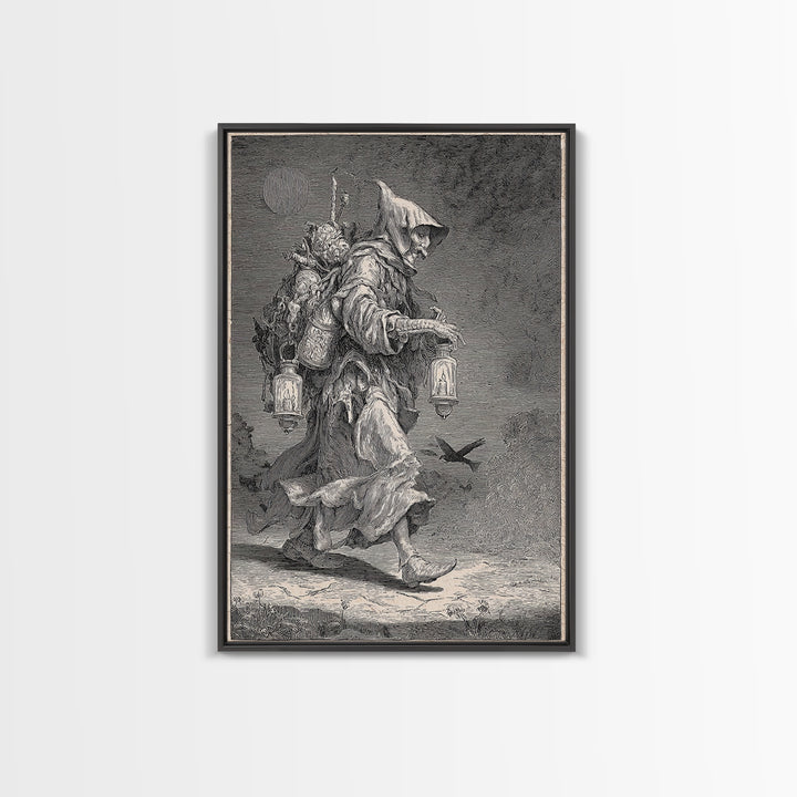 The Soul Collector, Renaissance Engraving Art, Vertical Wall Art, Macabre Wall Art, Framed Canvas Print, Halloween Wall Art