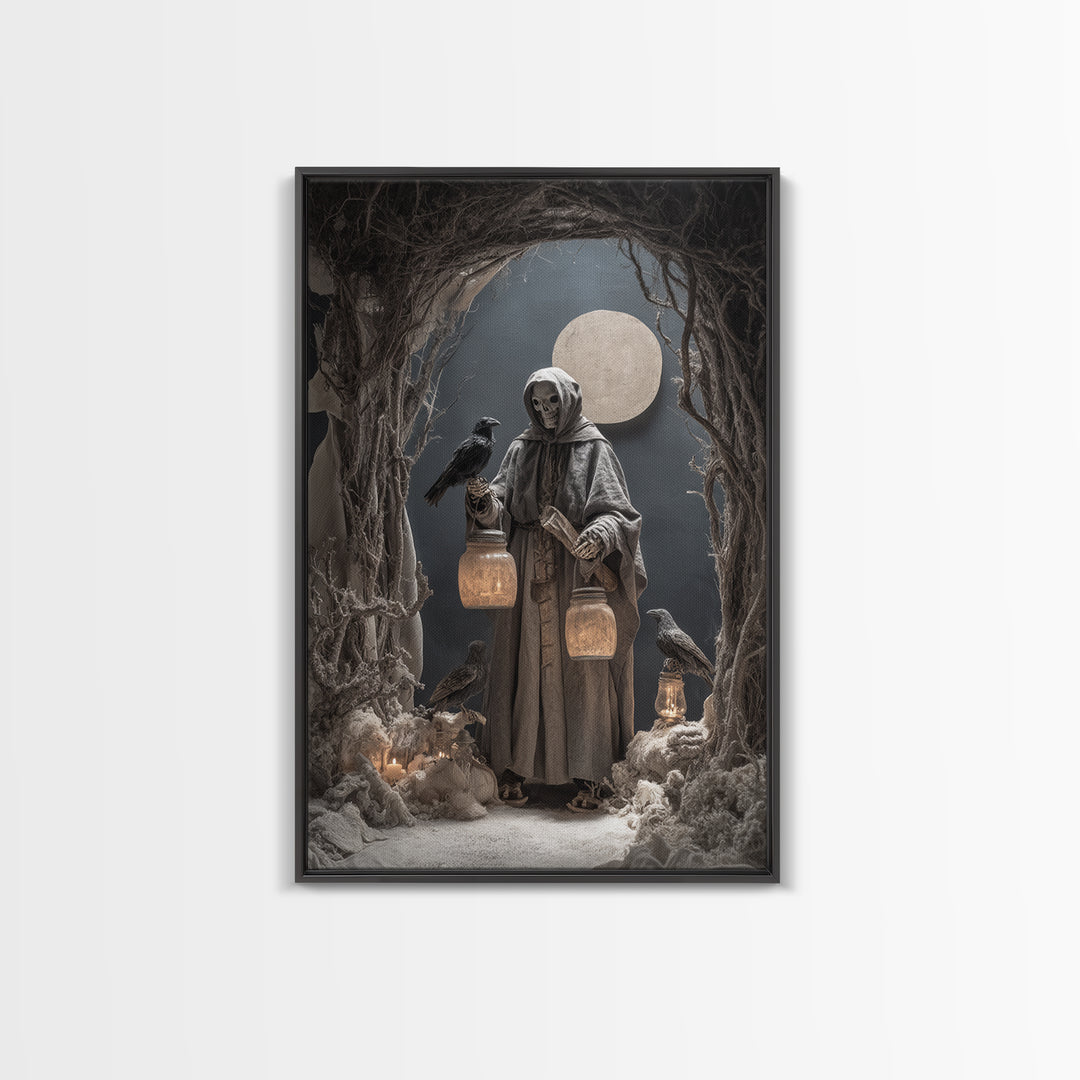 The Soul Collector, Danse Macabre Art, Vertical Wall Art, Dark Fantasy Wall Art, Framed Canvas Print, Halloween Wall Art